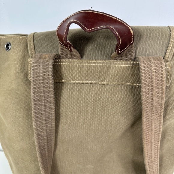 Fossil Green Canvas Brown Leather-Trim Backpack Travel Bag - Picture 10 of 13